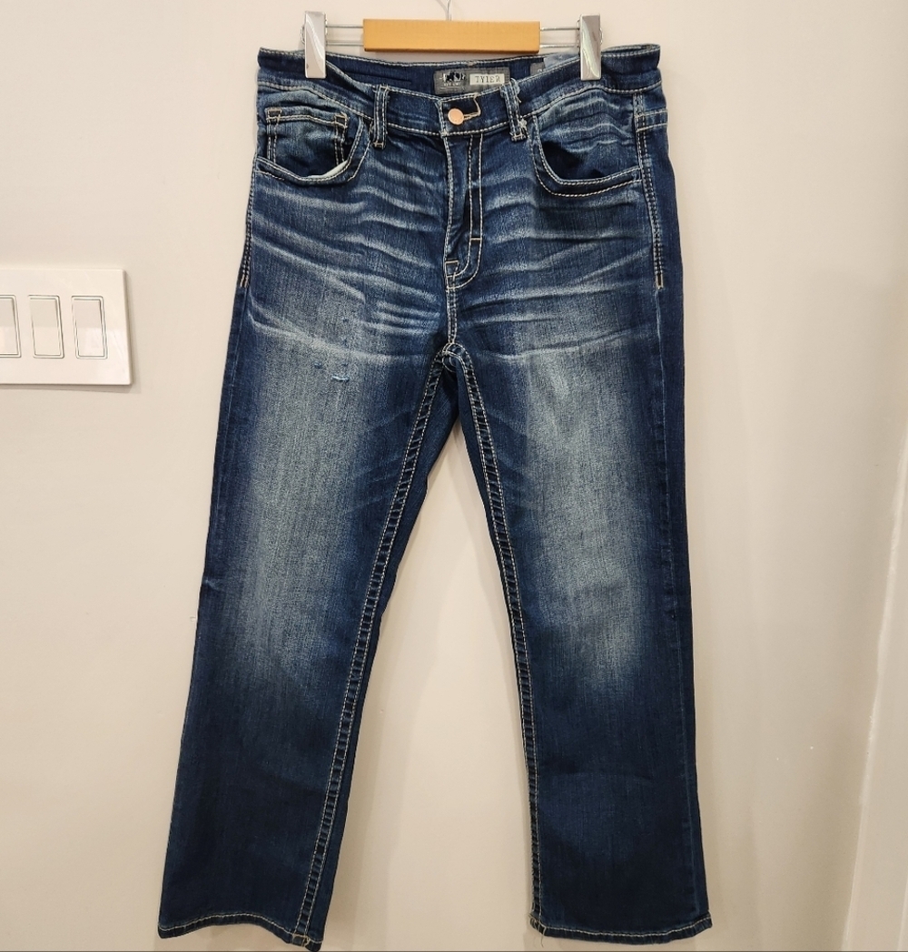 Buckle BKE Mens 32x30 Faded Thick Stitch Tyler Stretch Straight Leg Denim Jeans